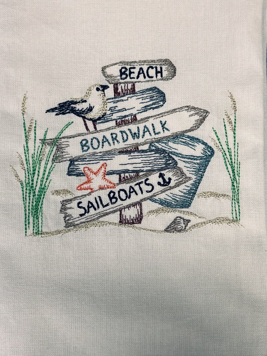 Beach Boardwalk Sailboats Hand Kitchen Towel / Marketplace