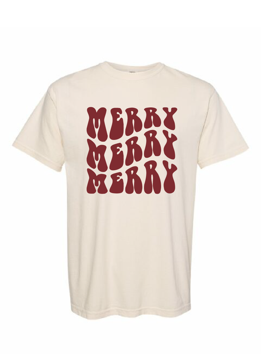 Merry Merry Merry / Heavyweight Ring Spun Tee / 3 Colors / Christmas