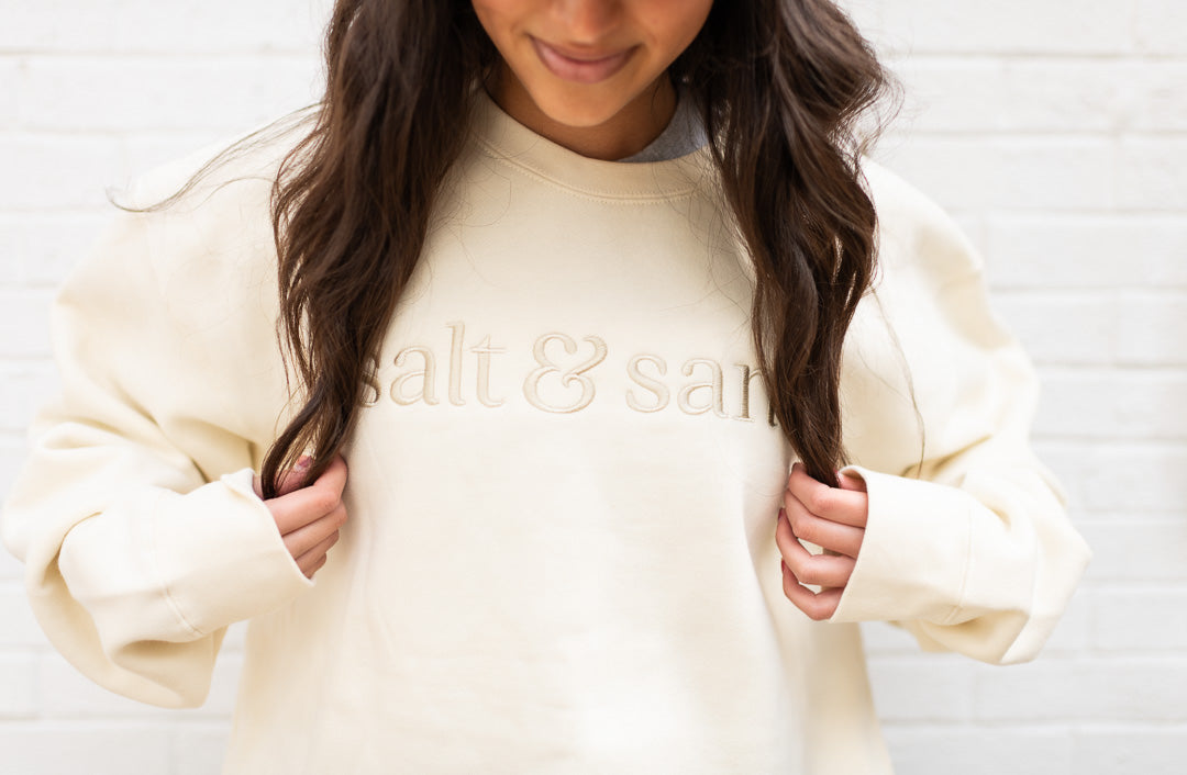 Premium Embroidered / Heavyweight Cross-Grain Crewneck Sweatshirt / Bone / Salt and Sand