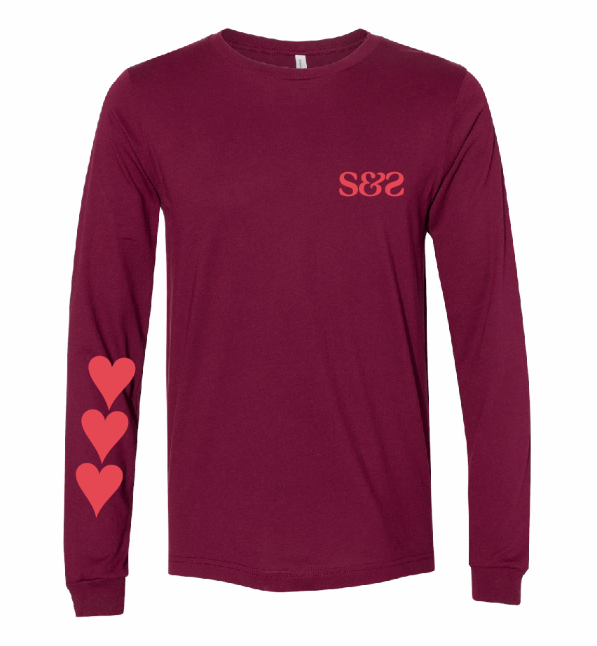 3 Hearts / Unisex Jersey Long Sleeve Tee / 3 Colors / Valentine's Day