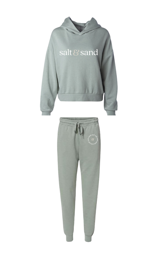 California Wave Wash Crop Hoodie & Jogger Set / Coastal