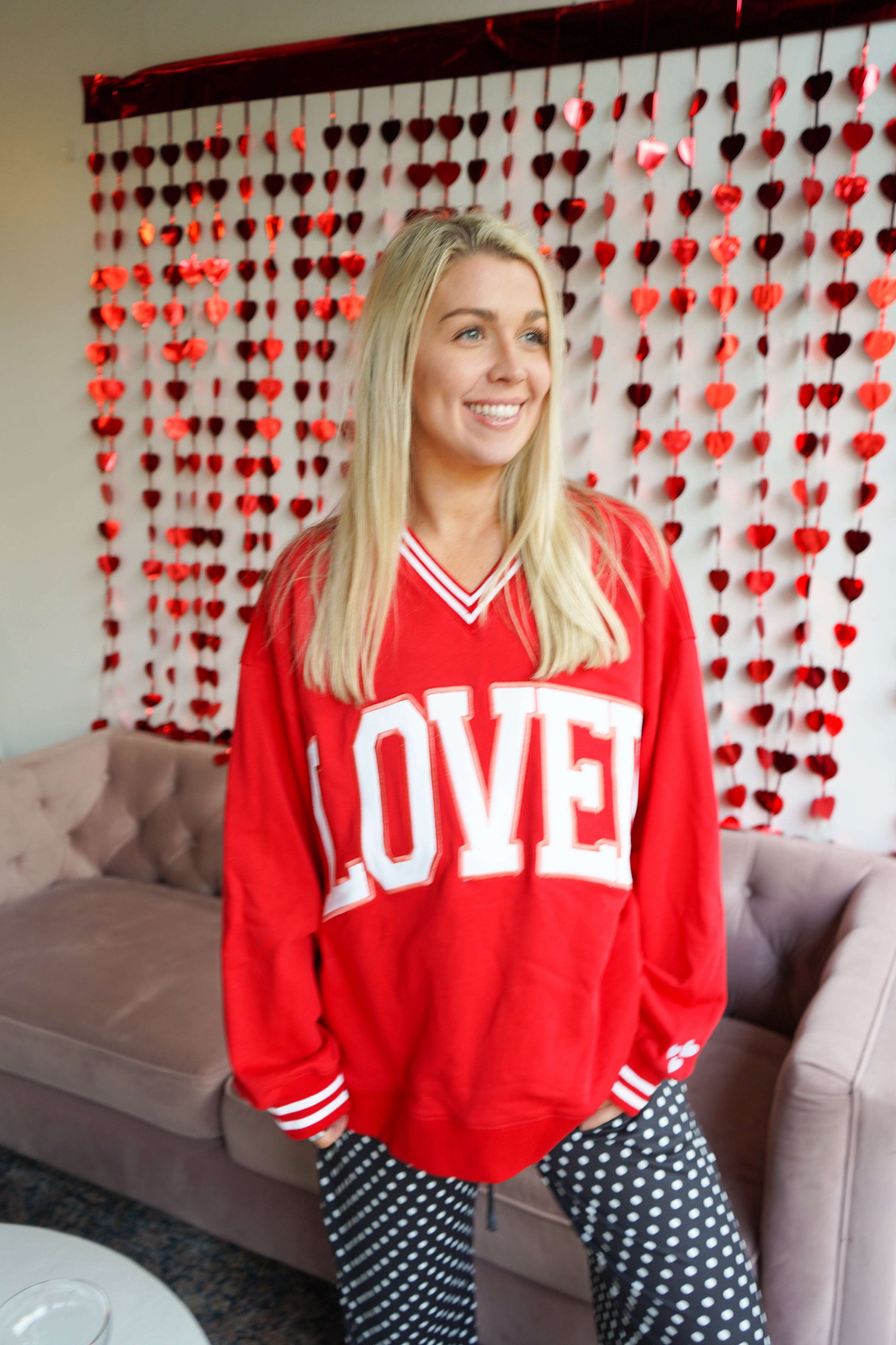 Loved - Red Vintage V-Neck Sweatshirt KenzKustomz