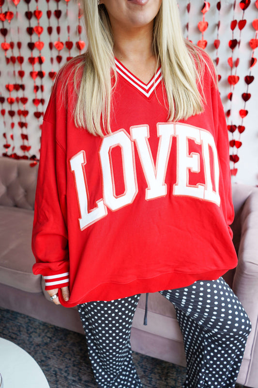 Loved - Red Vintage V-Neck Sweatshirt KenzKustomz