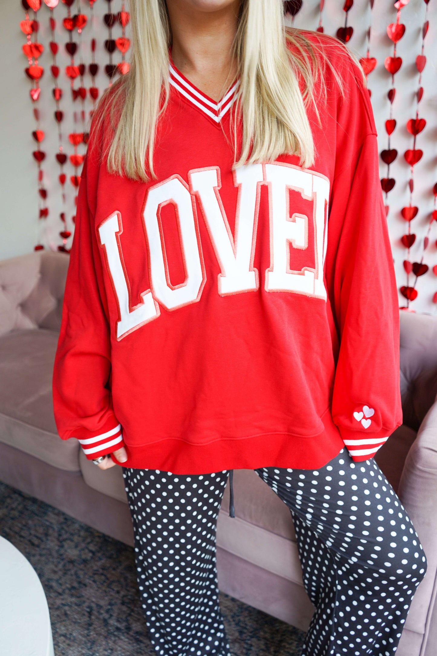 Loved - Red Vintage V-Neck Sweatshirt KenzKustomz