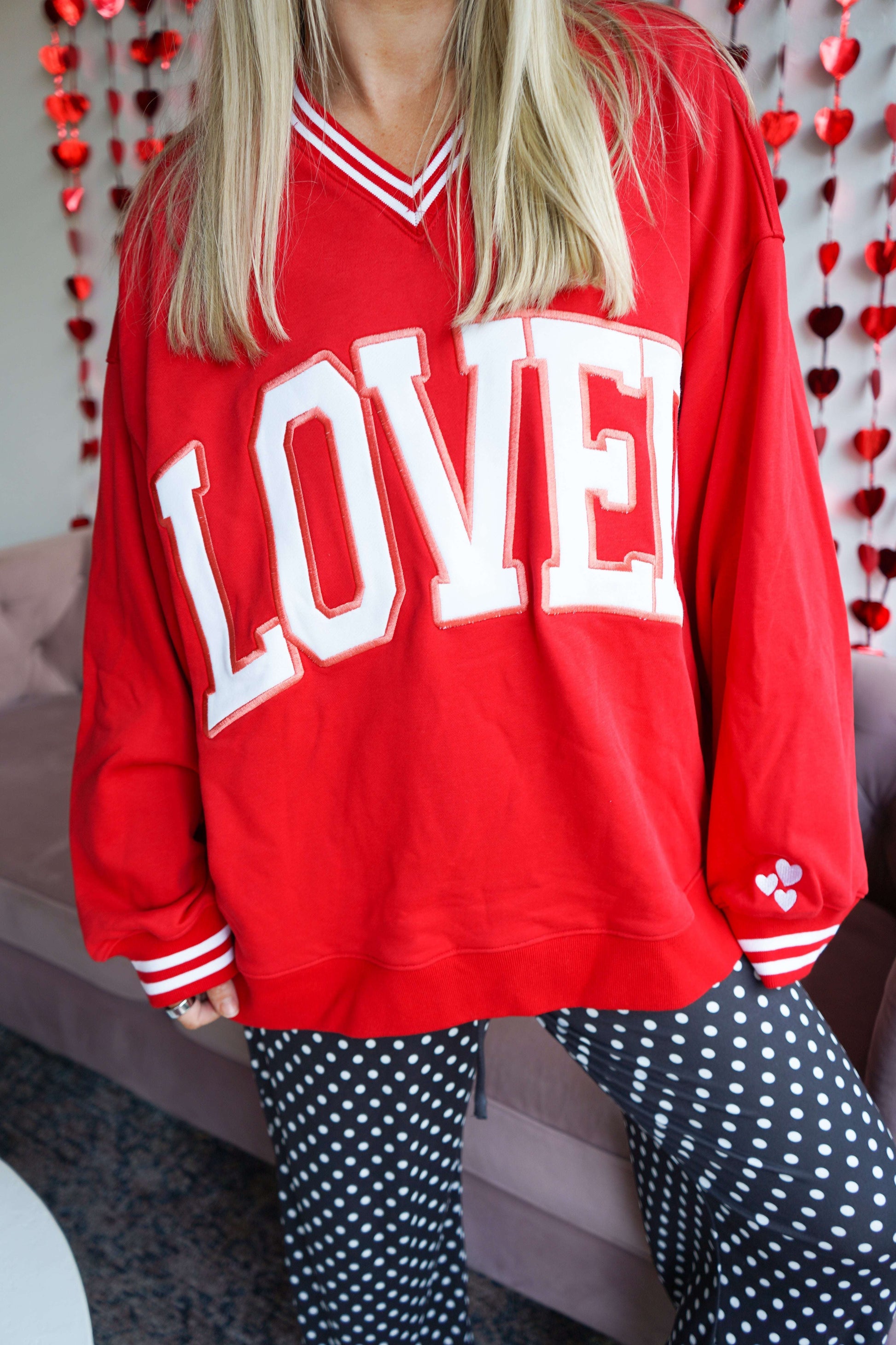 Loved - Red Vintage V-Neck Sweatshirt KenzKustomz