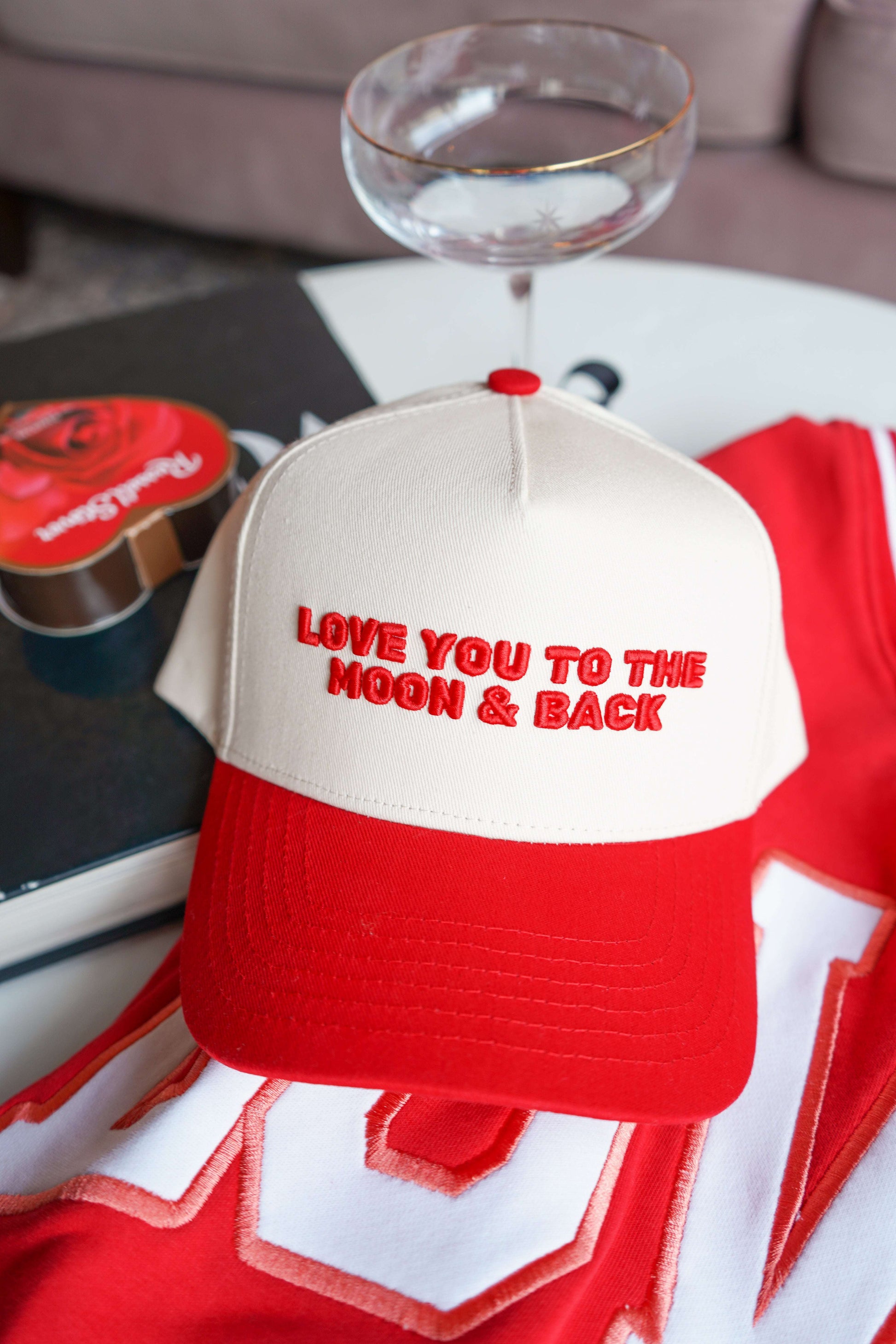 Love you to the Moon - Red Vintage Trucker Hat KenzKustomz