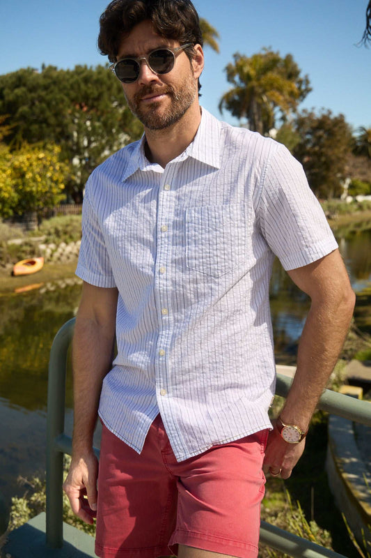 Joseph Crinkle Stripe Shirt - White Navy