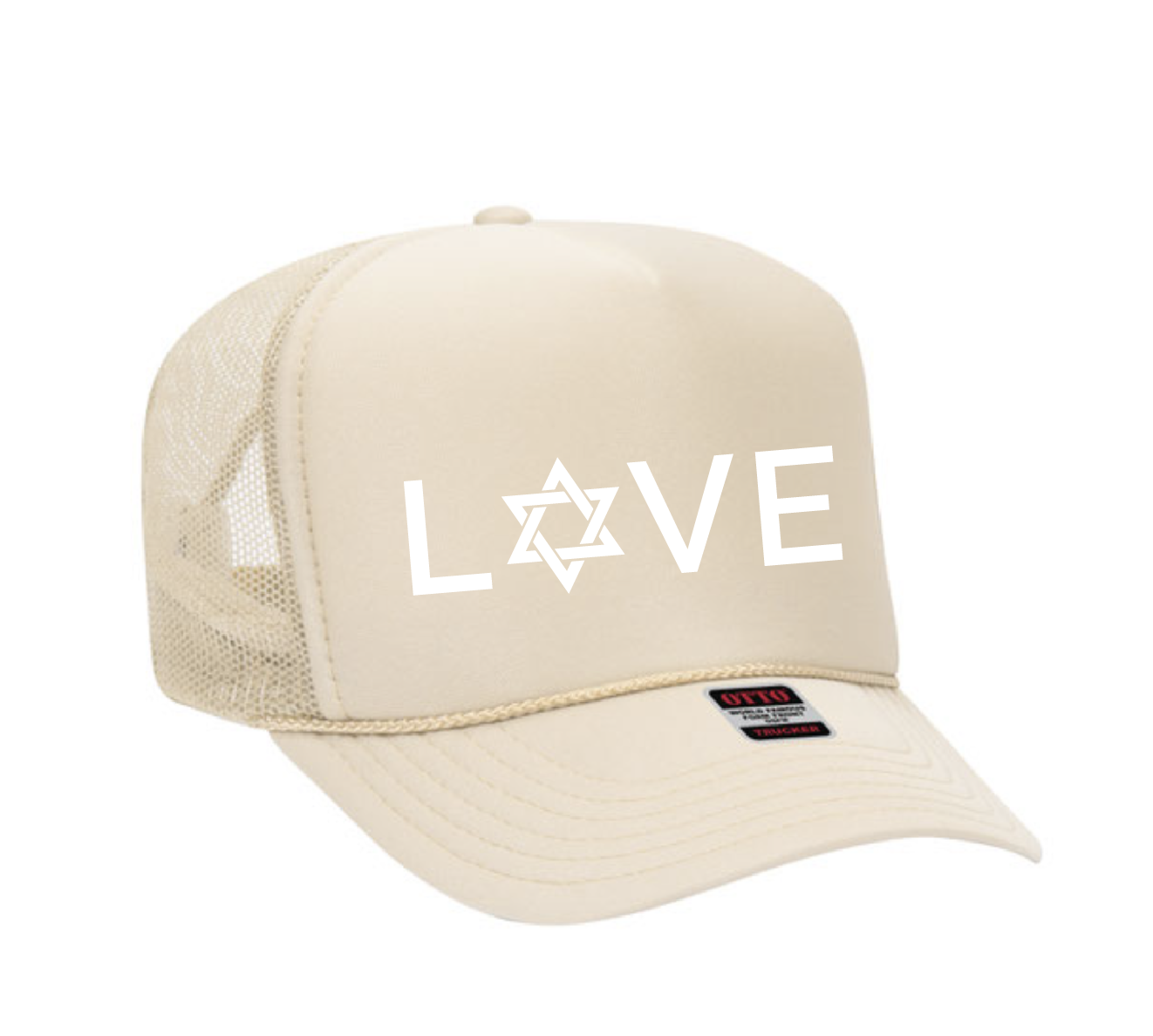 Love / High Crown Foam Trucker Hat / Khaki / Hanukkah