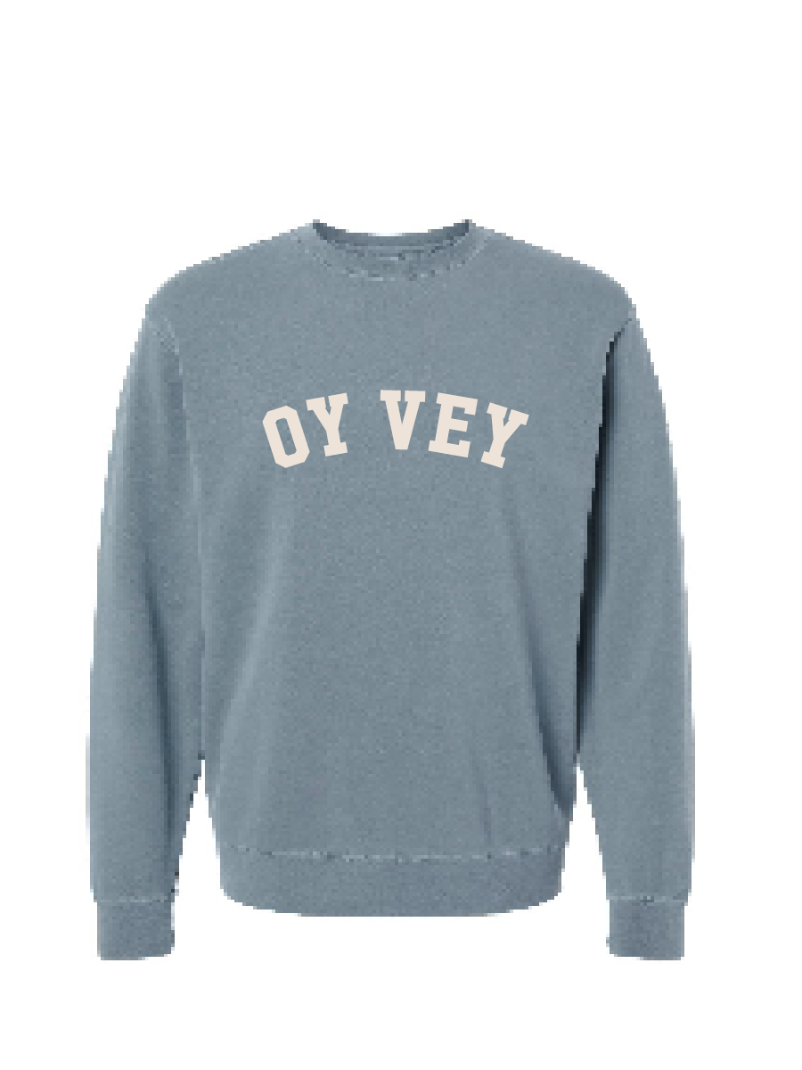 Oy Vey / Midweight Pigment-Dyed Crewneck Sweatshirt / Pigment Slate Blue / Hanukkah