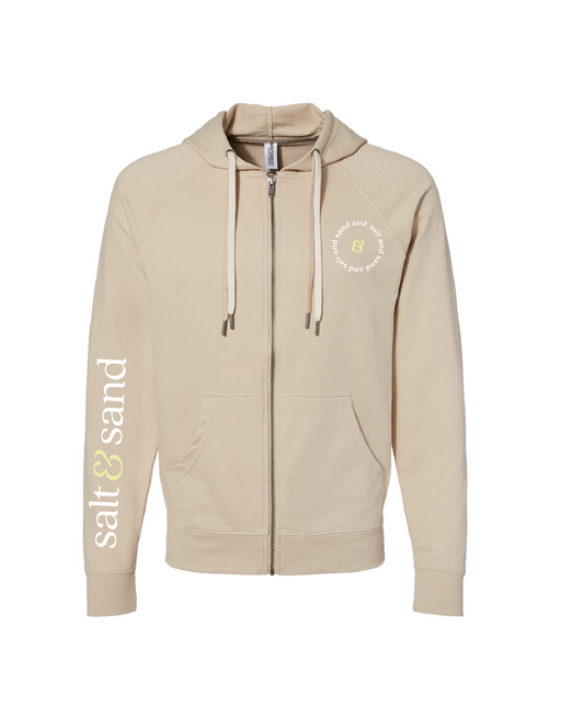 Lightweight Loopback Terry Full-Zip Hooded Sweatshirt / Sand / Coastal