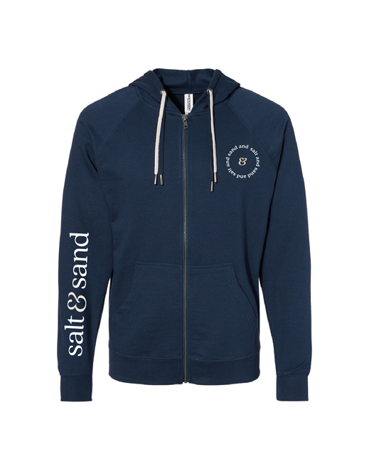 Lightweight Loopback Terry Full-Zip Hooded Sweatshirt / Indigo / Coastal