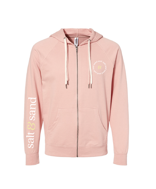 Lightweight Loopback Terry Full-Zip Hooded Sweatshirt / Pink / Coastal