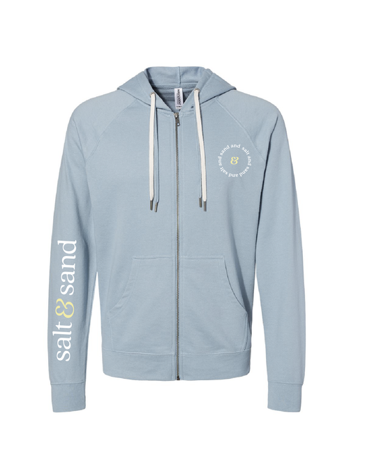 Lightweight Loopback Terry Full-Zip Hooded Sweatshirt / Misty Blue / Coastal