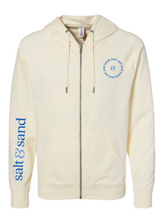 Lightweight Loopback Terry Full-Zip Hooded Sweatshirt / Bone / Coastal