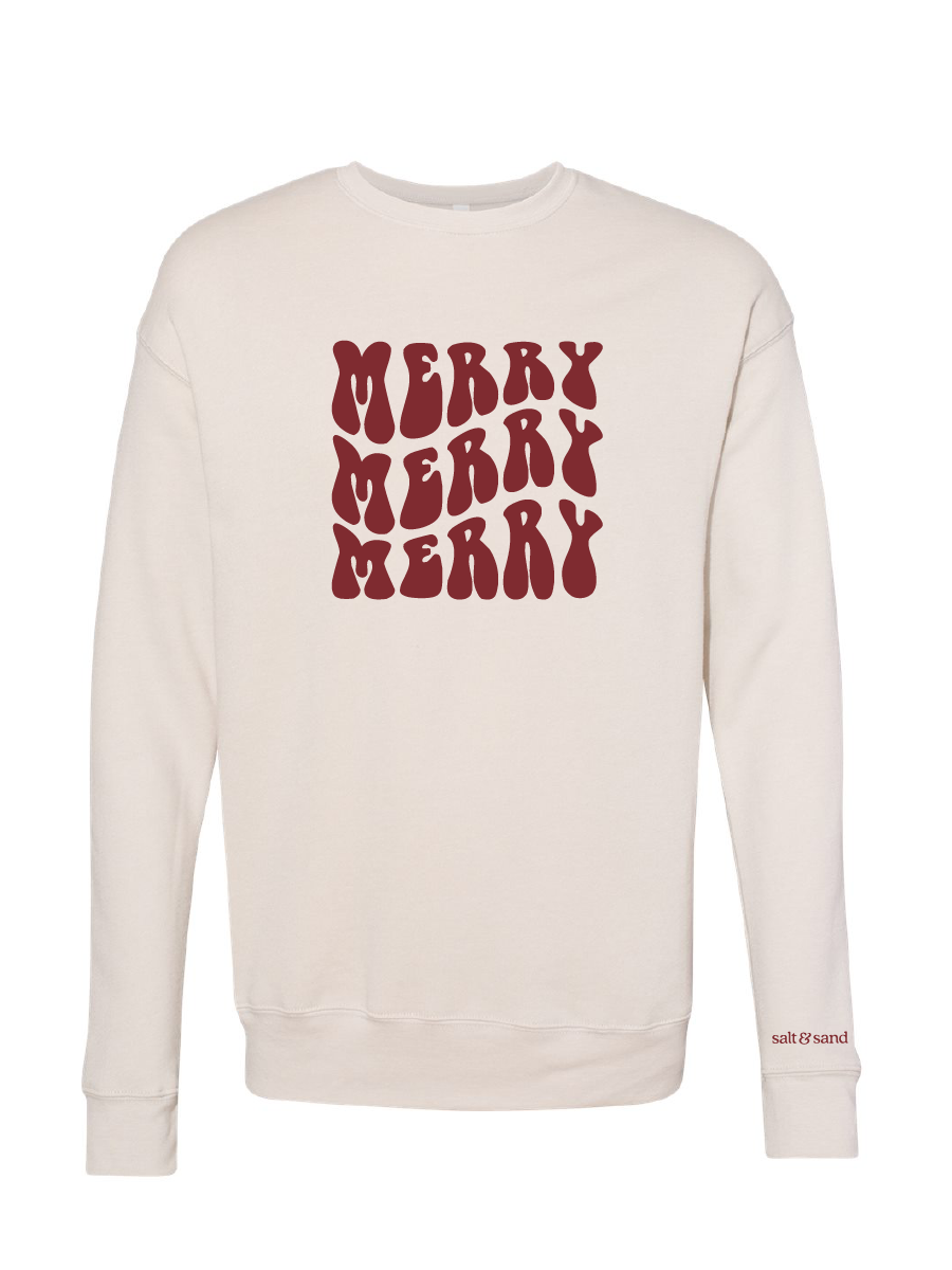 Merry Merry Merry / YOUTH Elevated Fleece Crewneck Sweatshirt / Natural Heather / Christmas