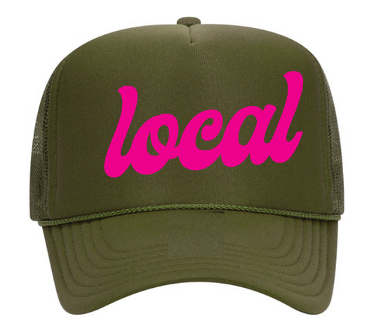 High Crown Foam Trucker Hat / Army / Pink / Local