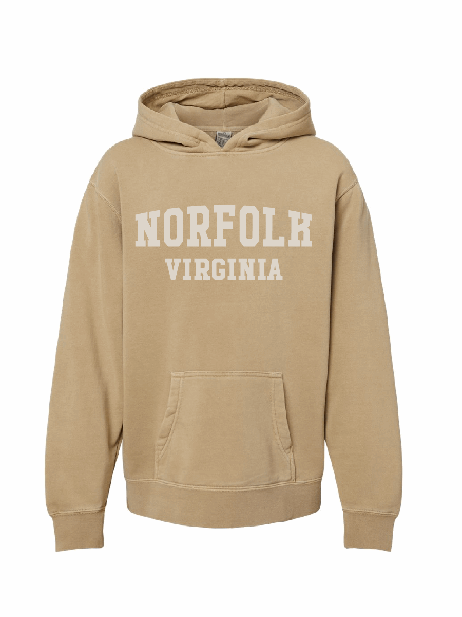 Youth Midweight Pigment-Dyed Hooded Sweatshirt / Sandstone / Norfolk Virginia