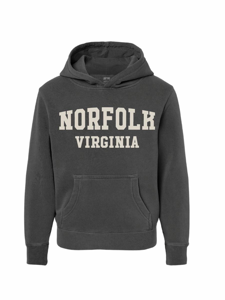 Youth Midweight Pigment-Dyed Hooded Sweatshirt / Pigment Black / Norfolk Virginia