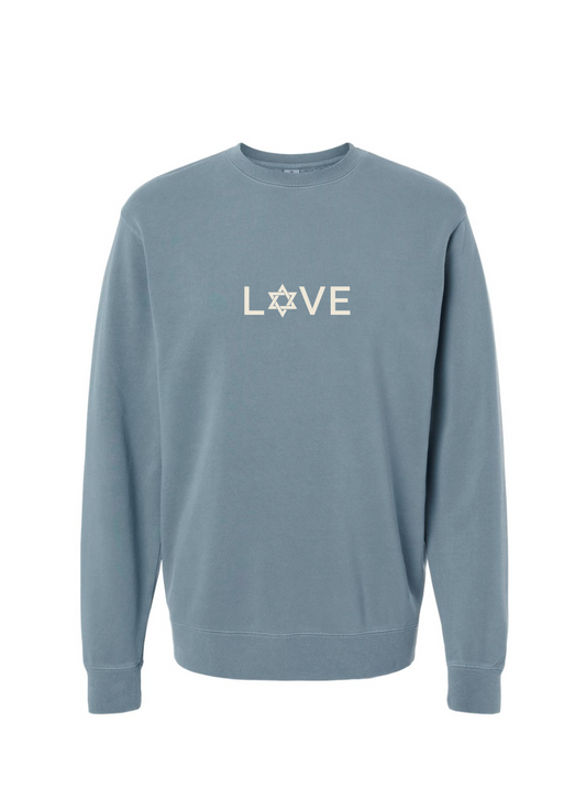 Love / Midweight Pigment-Dyed Crewneck Sweatshirt / Pigment Slate Blue / Hanukkah