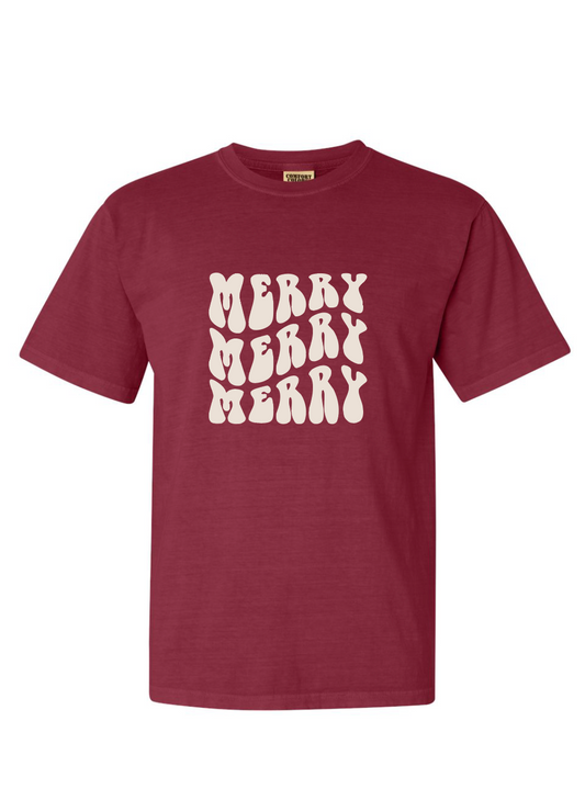 Merry Merry Merry / Heavyweight Ring Spun Tee / 3 Colors / Christmas