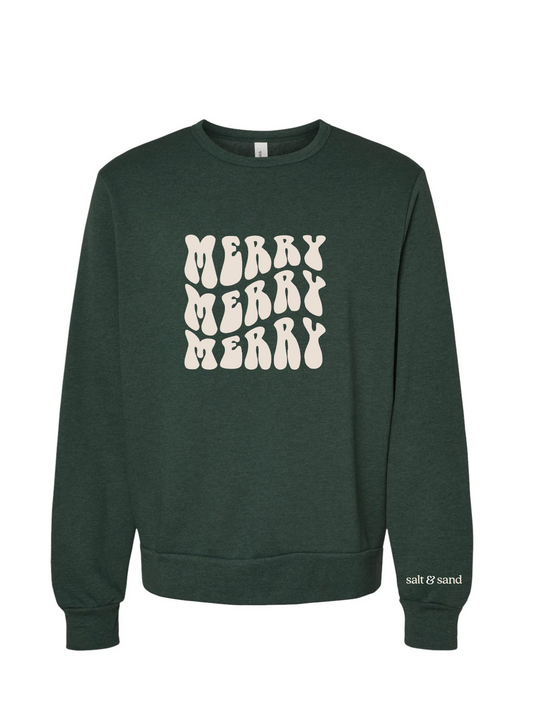 Merry Merry Merry / YOUTH Sponge Fleece Crewneck Sweatshirt / Heather Forest / Christmas