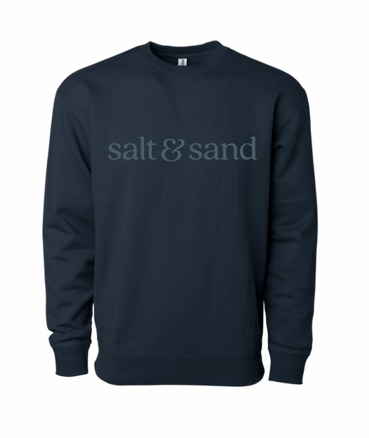 Premium Embroidered / Heavyweight Cross-Grain Crewneck Sweatshirt / Navy / Salt and Sand