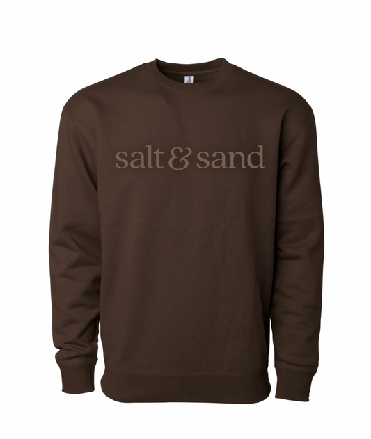 Premium Embroidered / Heavyweight Cross-Grain Crewneck Sweatshirt / Brown / Salt and Sand