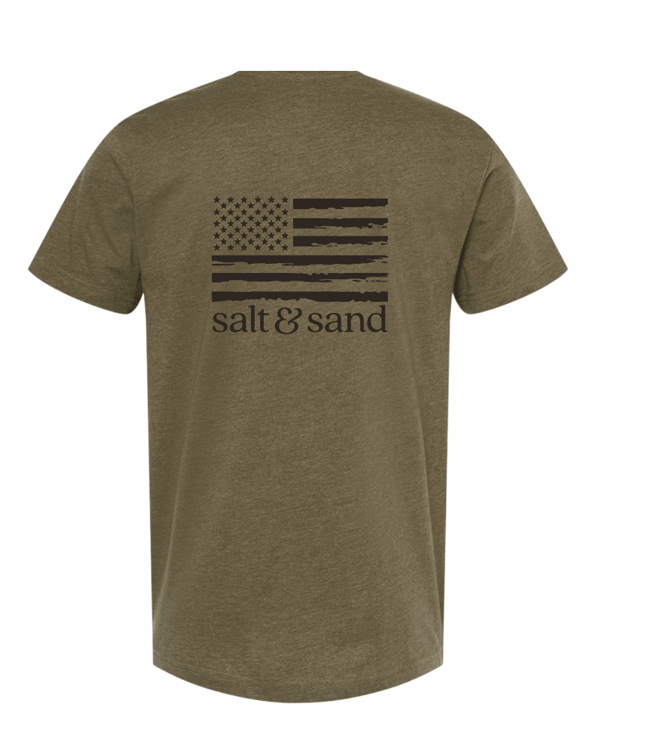 Fine Jersey Unisex T-Shirt / Vintage Military Green / Salt and Sand / American Flag