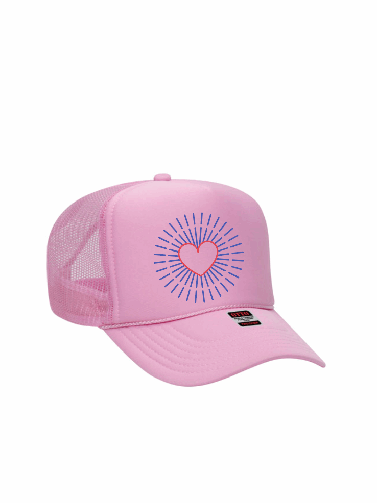 Heart Rays  / 5-Panel High Crown Foam Trucker Hat / 4 Colors / Valentine's Day