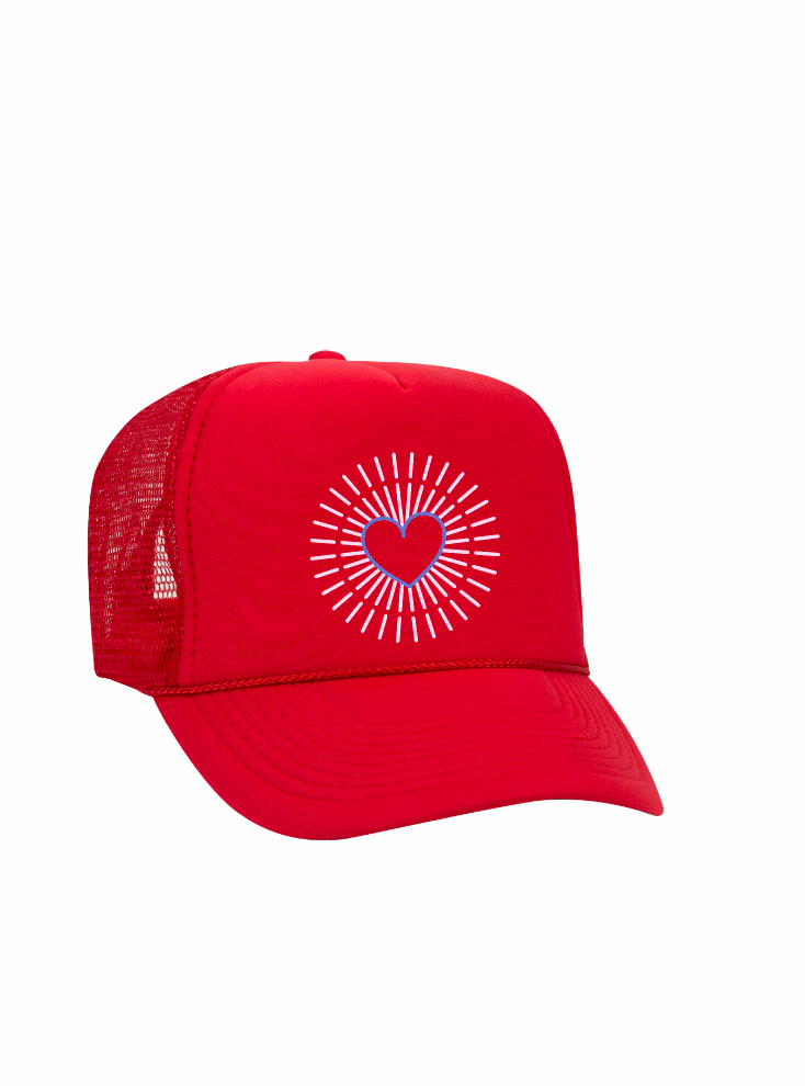 Heart Rays  / 5-Panel High Crown Foam Trucker Hat / 4 Colors / Valentine's Day