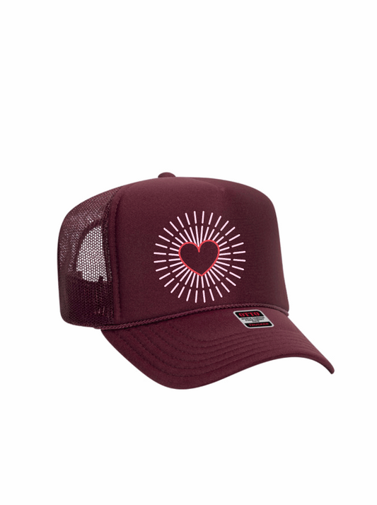 Heart Rays  / 5-Panel High Crown Foam Trucker Hat / 4 Colors / Valentine's Day