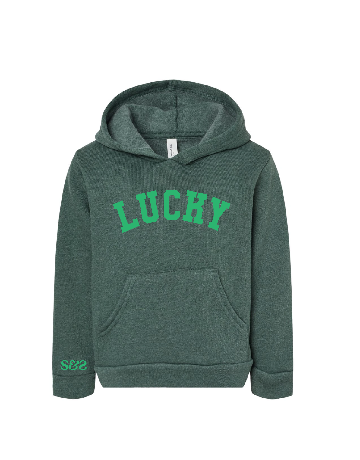 Lucky / YOUTH Sponge Fleece Hoodie / Heather Forest / St. Patrick's Day