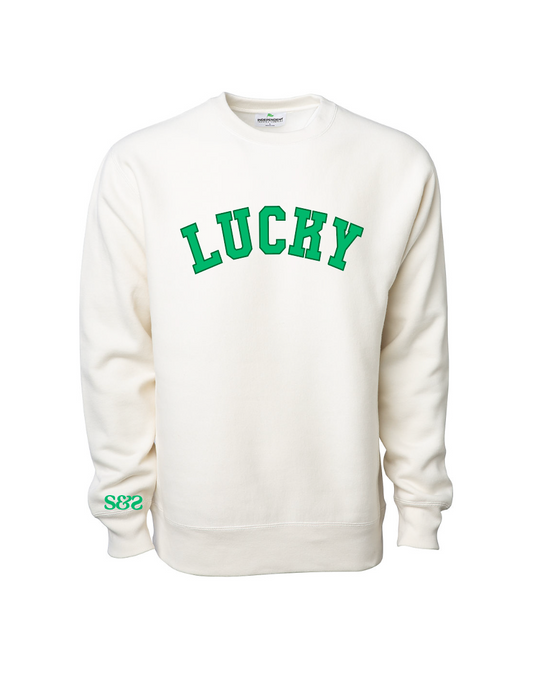 Lucky / Embroidered / Heavyweight Crewneck Sweatshirt / Bone / St. Patrick's Day