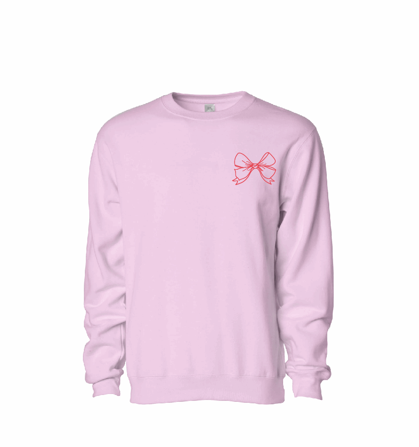 Embroidered Coquette Bow / Midweight Crewneck Sweatshirt / Light Pink / Valentine's Day