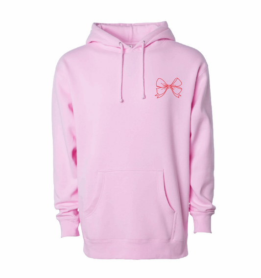 Embroidered Coquette Bow / Midweight Hooded Sweatshirt / Light Pink / Valentine's Day