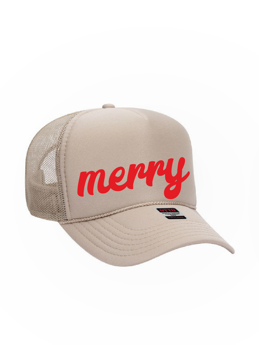 Merry High Crown Foam Trucker Hat / Christmas