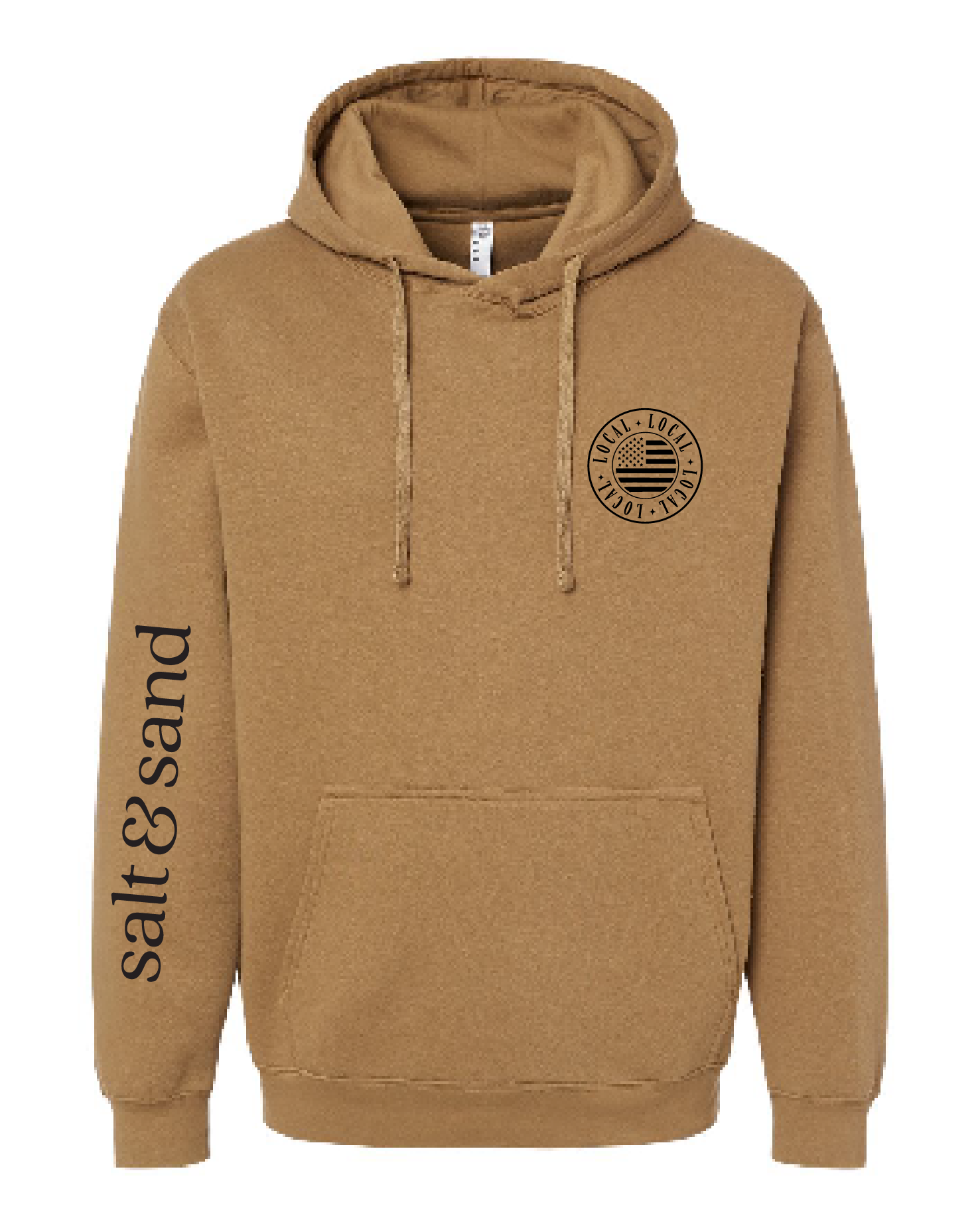 Flag / Elevated Fleece Hooded Sweatshirt / Coyote Brown / Patriotic saltandsandshop