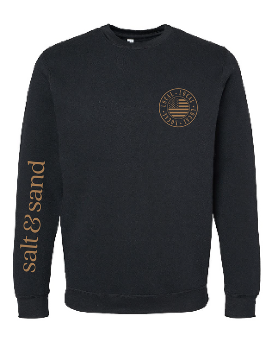 Flag / Elevated Fleece Crewneck Sweatshirt / Black / Patriotic saltandsandshop